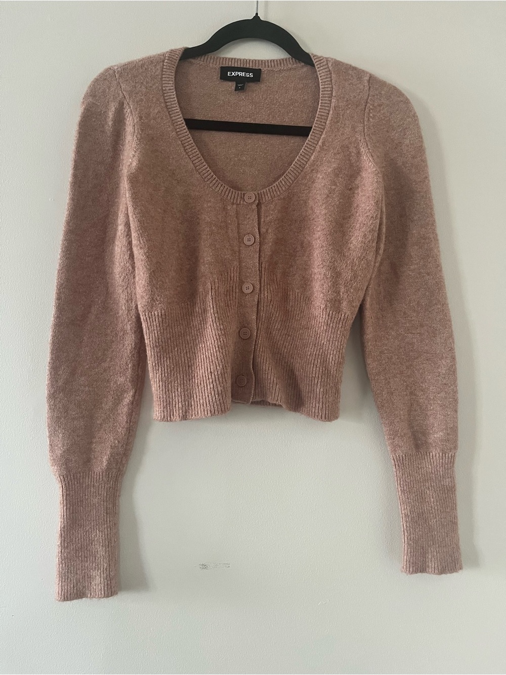 Express Tan Neutral Cozy Knit Cropped Cardigan Small Balletcore Preppy Old Money
